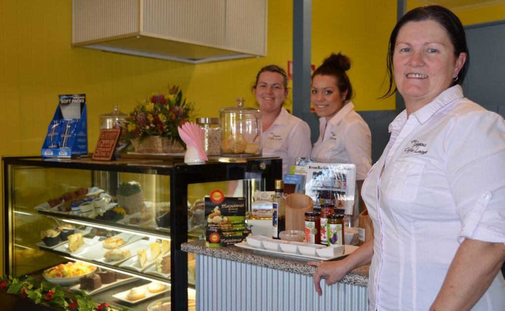 Sandy Wallace, right, has opened The Gorgeous Coffee Lounge in Killarney. Maddison Lamb and Katie Fenton are two of the smiling faces behind the counter. Sandy Wallace, right, has opened The Gorgeous Coffee Lounge in Killarney. Maddison Lamb and Katie Fenton are two of the smiling faces behind the counter.